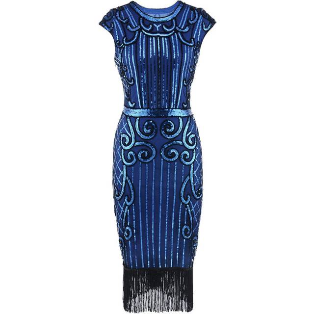 (M, Blue) Hot Sale-josephine Vintage Dress  Great Gatsby Retro Dress 1920s Flapper Dress Cocktail Women Dress