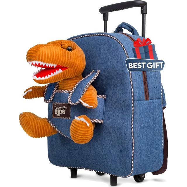 Toddler Luggage for Boys w Dinosaur Toys  Kids Rolling Backpack for Boys  Toddler Suitcase  Gifts for 3 4 5 6 Year Old