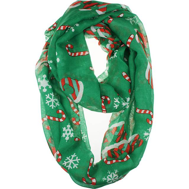 VIVIAN & VINCENT Holiday Gift Wrapped Fall Winter Soft Lightweight Sheer Infinity Christmas Scarf for Women Green Snowflake and Candy Cane