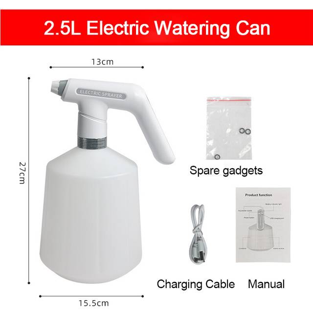 (Handle 2.5L) Electric Plant Spray Bottle USB Rechargeable Sanitizing Sprayer Garden Watering Can Home Disinfection Clean
