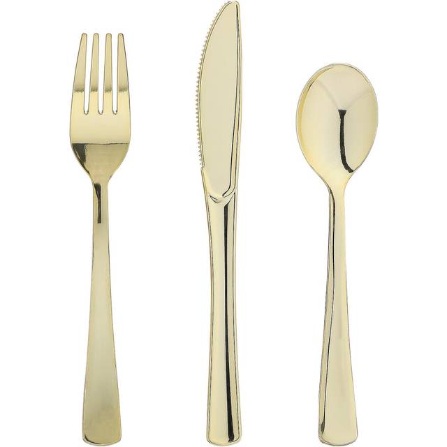 (As show, One size) 2025 New Hot  Gold Plastic Silverware Dinnerware Flatware- Heavyweight Gold Plastic Cutlery Set, Gold Forks, Gold Spoons, Gold Kni