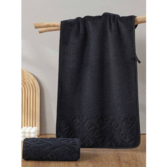 SHEIN 1 Piece Of Black Bath Towel Letter LOVE Pattern, Polyester Fiber Rectangular Enlarged 80*160cm Or Face Wash Hand Wipe Small Towel 34*75cm, Suitable Fo