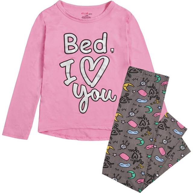 (Pink - I Love Bed, 5-6 Years) Metzuyan Girls Printed Long Sleeve Ex-Chain Store Pyjama Loungewear Set