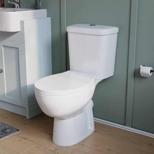 Nes Home Close Coupled Toilet Bathroom Rimless WC Pan & Toilet Seat & Cistern