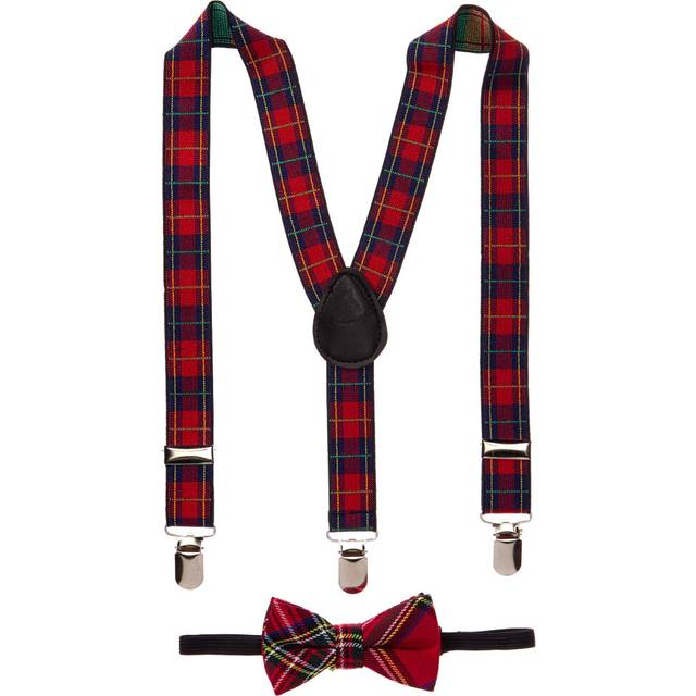 Toddler Kids Boys Girls Child Suspender Bow Tie (Blue/Red Stripe)