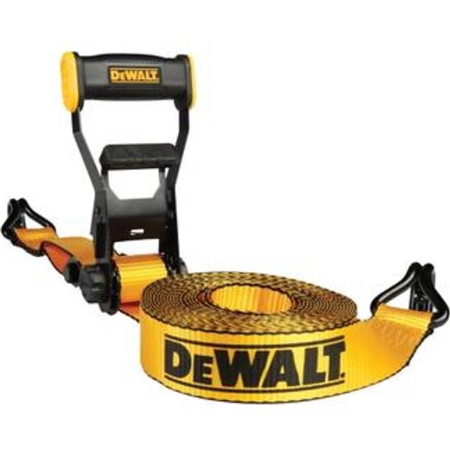 DEWALT DXBC10000J x Ratchet Tie Down Strap with Double Cargo Hauling lb Break Black/Yellow 2  27' J-Hook - Light-Weight (1000 Strength)