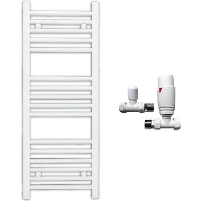 (300 x 900 mm (h), With Straight Valves) 300mm Wide White Towel Rail Radiator With Valves