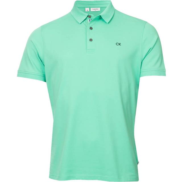 (M, Mint Sport) Calvin Klein Mens 2025 Campus 3 Button Ribbed Collar Golf Polo Shirt