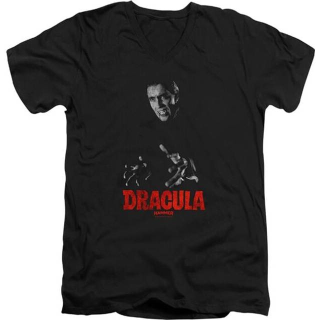 Trevco Sportswear HHOH10020-AV-1 Hammer House of Horror Christopher Lee Dracula Adult Slim Fit V-Neck Cotton T-Shirt, Black - Small