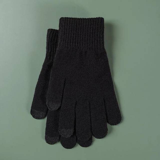 (One Size, Black) Men's Thin Plus Velvet Elastic Full Finger Touch Screen Gloves Women's