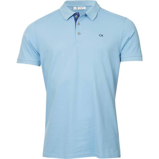 (XXL, Sky Camo) Calvin Klein Mens 2025 Campus 3 Button Ribbed Collar Golf Polo Shirt