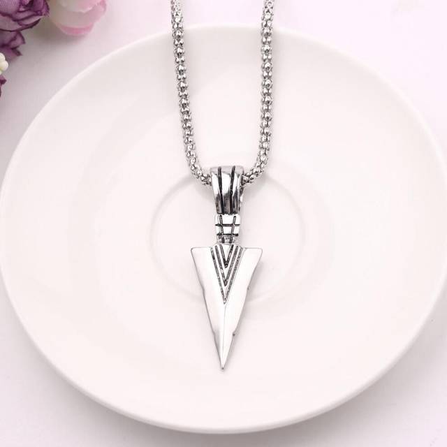 (silver) Men's Design Matte Black Long Necklace With Arrow Pendant Jewelry Chain Hip Hop Punk Rock Christmas Halloween Gift - Silver