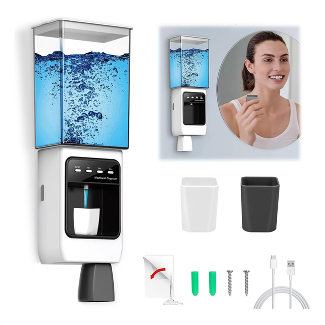 Automatic Mouthwash Dispenser for Bathroom,Dispenser with Cups Can