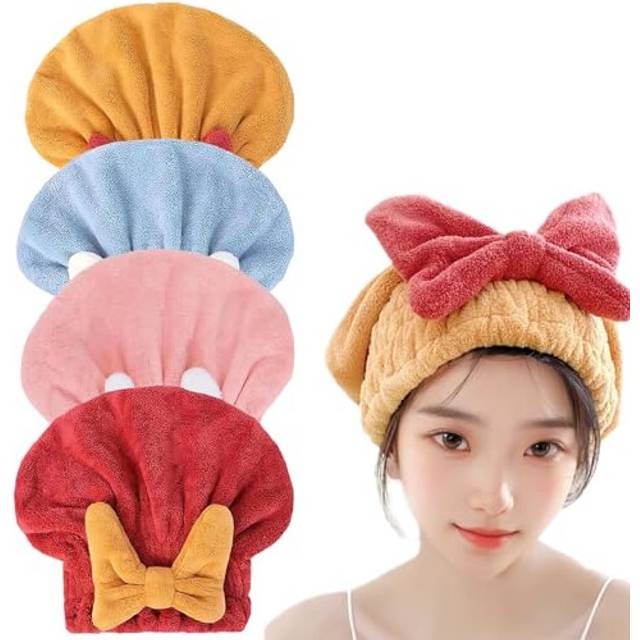 New Super Absorbent Hair Towel Wrap for Wet Hair  2 Packs Efficient Hair Towel Cap Dry Quickly and Naturally 4 Set