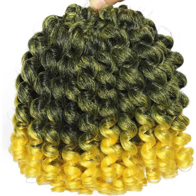 Yellow 3 Packs 2X Ringlet Wand Curl Jamaican Bounce Crochet Braids 8 inch Crochet Hair Extensions Crochet Braiding Hair 60 Roots