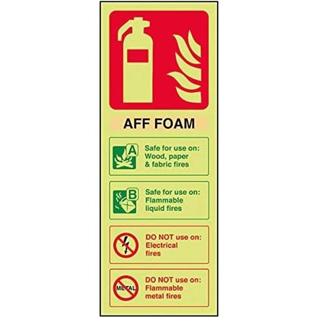 VSafety Glow In The Dark Aff Foam Id Fire Extinguisher Sign - 75mm x 200mm - Rigid Plastic