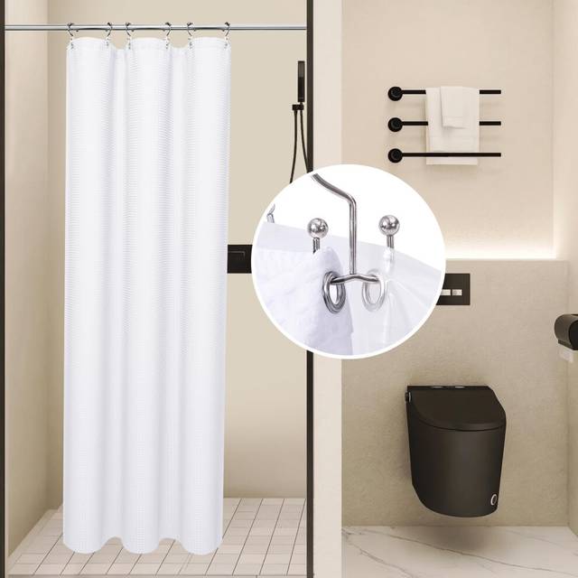 LaCyan 3 in 1 Waterproof Waffle Weave Shower Curtain and Clear Liner Set with 12 Stainless Steel Hooks Double Sided for Bathroom 72 Inches Heavy Duty
