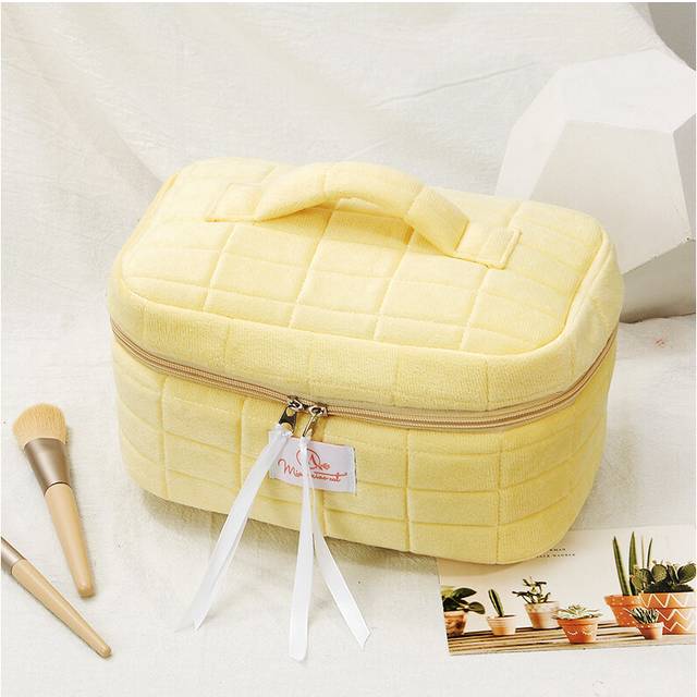 (StyleG) Portable Stylish Large Capacity Stitched Cotton Cosmetic Bag In Neutral Tones