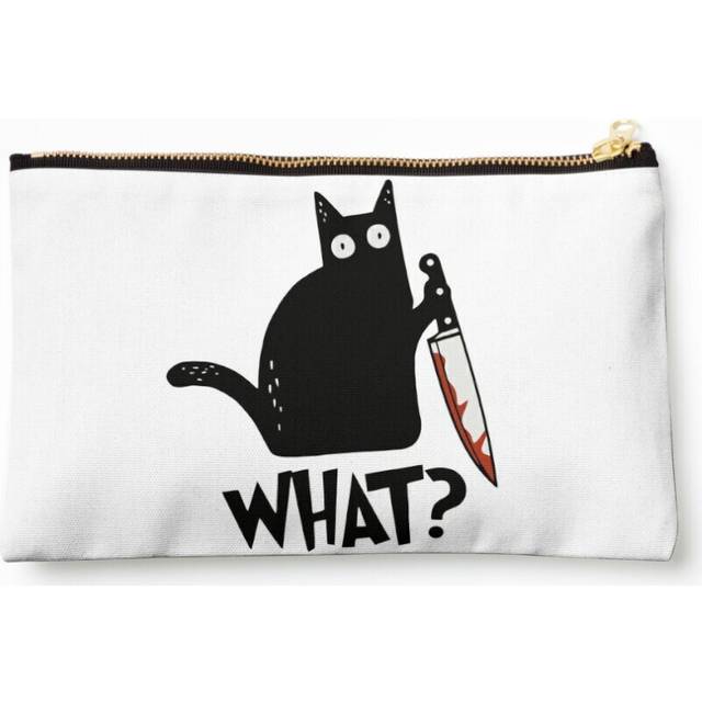 Makeup Bag Cat What? Murderous Black Cat With Knife Gift Premium Cosmetic Organizer Tyvek Paper Bags Zipper Pouch