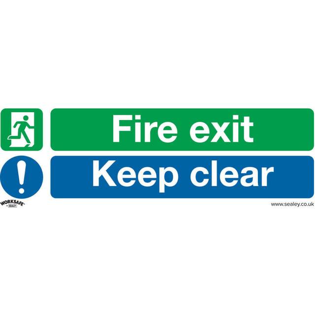 1x FIRE EXIT KEEP CLEAR Health & Safety Sign - Rigid Plastic 600 x 200mm Warning