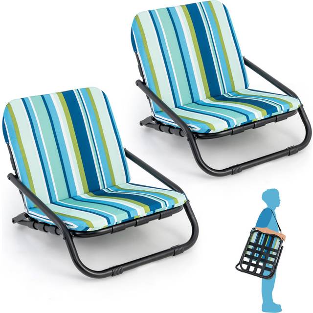 2 Pack Low Folding Beach Chairs Adults Lightweight Camping Chairs