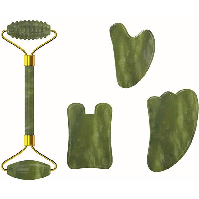 (a-Massage Roller-Set10) Natural Stone Jade Roller Guasha Board Set Facial Massager Gouache Scraper Real Stone Face Roller Guasha Massage Board