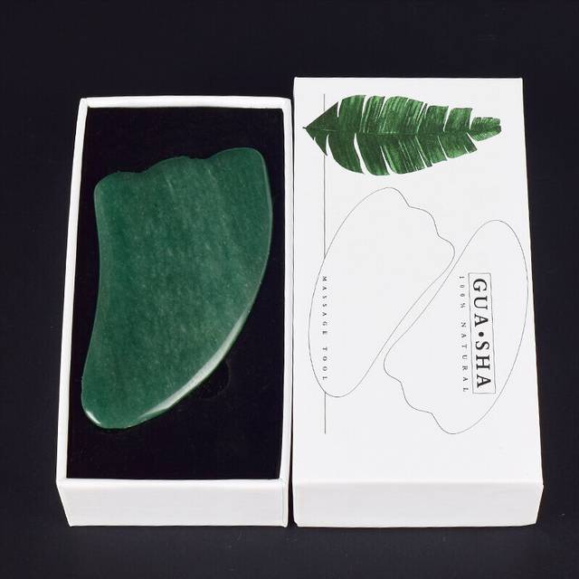 (a-aventurine) Jade Gua Sha Tool Box Set Care Face Massager Natural Rose Stone Crystal Massage Neck Beauty Body Traditional SPA Healing Health