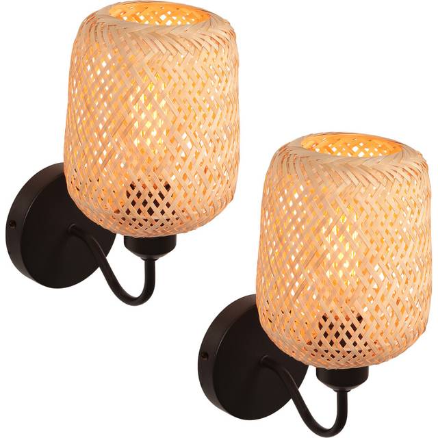(2X) Indoor Wall Light Bamboo Wall Lights Retro Vintage Wall Sconce E27 for Living Room Bedroom