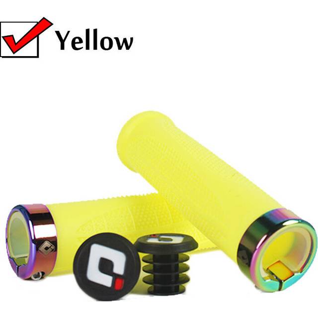 (a-Model 3-Yellow) ODI Bicycle Handles Lockable Bike Handlebar Grips Soft Silicone Mountain Bike Grips Shock-absorption Mtb Cuffs with Bar End Plug