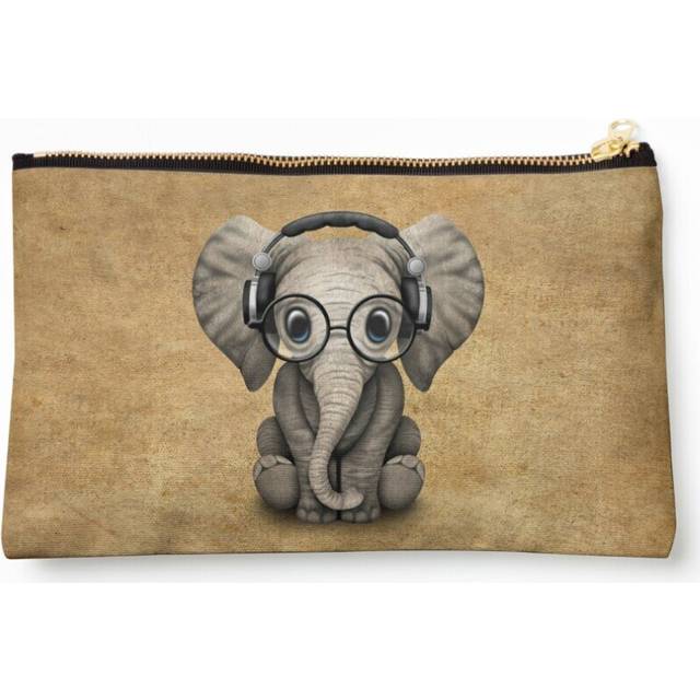 Makeup Bag Cute Baby Elephant Dj Wearing Headphones and Glasses Cosmetic Organizer Tyvek Paper Bags Zipper Pouch