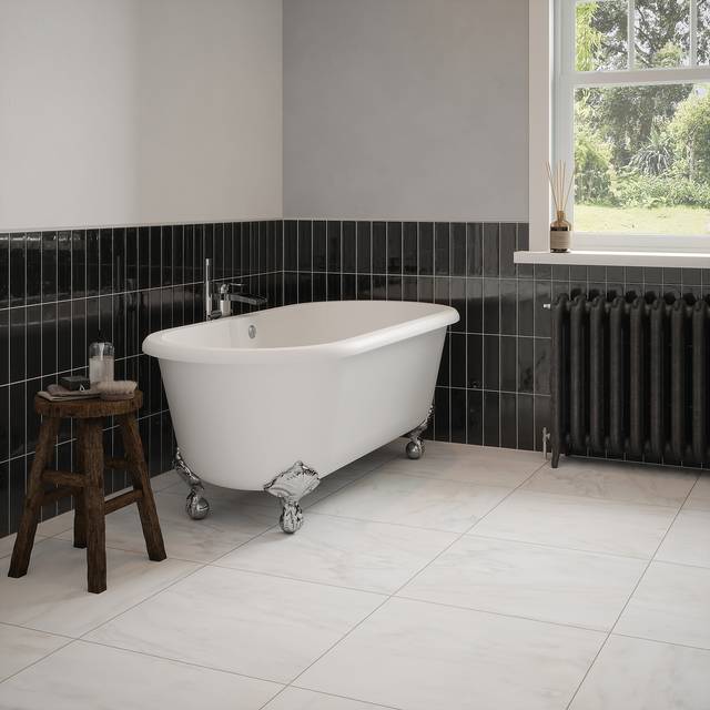 Johnson Tiles Bianco White Marble Floor Tile 600 x 600mm 6 x 4 Pack - WHITE - 60.5 x 24 x 60.5cm