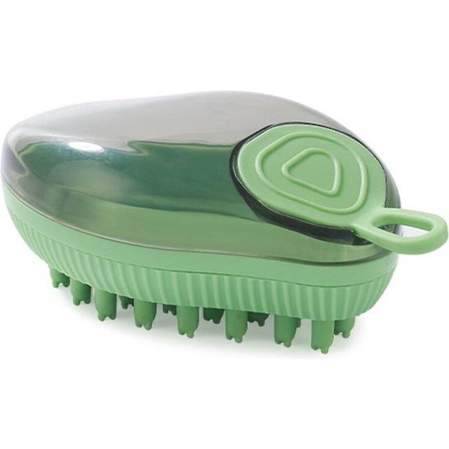 (Green, One size) Pet Grooming Bath Massage Brush With Soap And Shampoo Dispenser Soft Silicone Bristle For Long Short Haired Dogs Cats,JXLGV