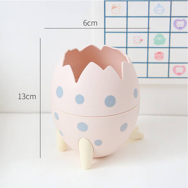 (Pink) Kawaii Dinosaur Egg Pen Holder Makeup Storage Box Desktop Organizer Stand