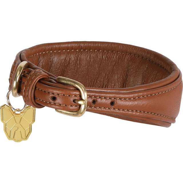 (S - Neckline: 25cm-28cm, Tan) Digby & Fox Leather Padded Greyhound Dog Collar