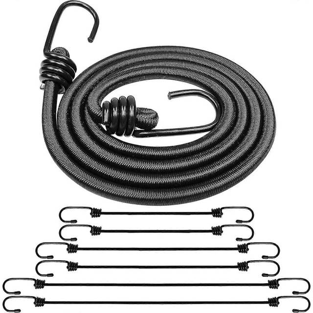 (As show, One size) Bungee Cords, 6 Pcs Heavy Duty Bungee Straps With Hooks, 3 Different Lengths Elastic Rope For Camping And Outdoor Activities, Blac