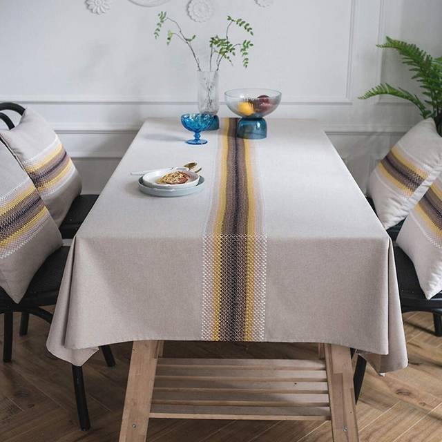 (As show, One size) Embroidered Table Cloth Cotton Linen Tablecloth Cover For Kitchen Dinning Party Tabletop Home Decoration (square, 53 X 53 Inch)