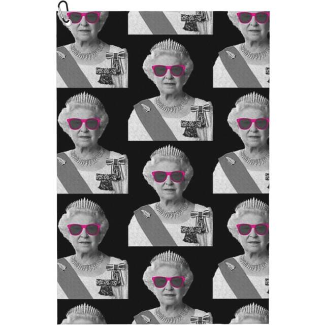(Queen Elizabeth Funny Pink Summer Glasses_5198) Golf Towel Funny Printed Cristmas Gift for Men Women Husband Dad Mom Birthday Golfers Fan