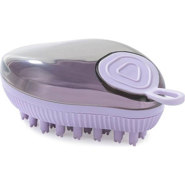 (Purple, One size) Pet Grooming Bath Massage Brush With Soap And Shampoo Dispenser Soft Silicone Bristle For Long Short Haired Dogs Cats,JXLGV