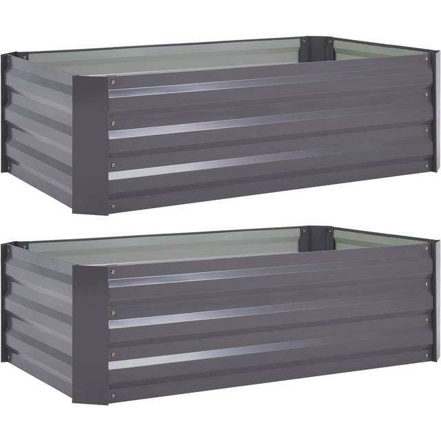 Living and Home 3.2 x 1.9ft Grey Rectangle Weather Resistant Raised Garden Bed 2 Pack - 30 x 100 x 60cm