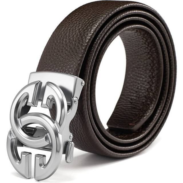ARIMIA Fashion Men Real Leather Ratchet Belt Black Adjustable Length Full Grain Soft Genuine Cowhide Strap 1.5 Inch (Silver Brown?  Adjustable from 26