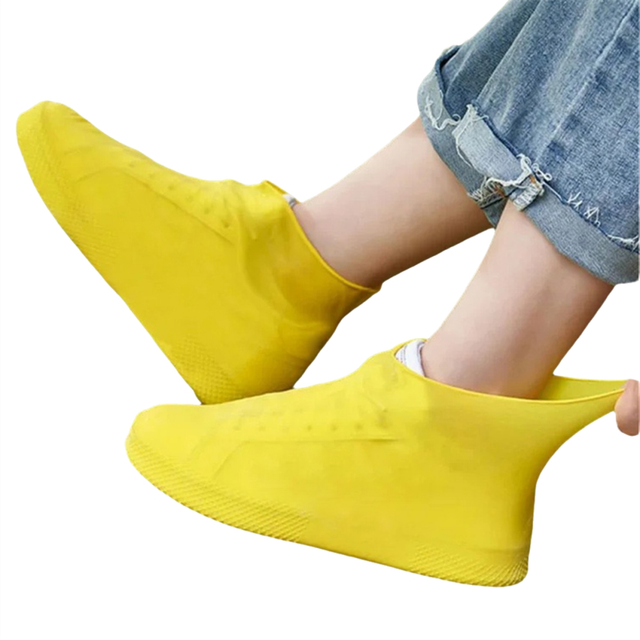 Anti-slip latex shoe covers reusable non-slip waterproof yellow