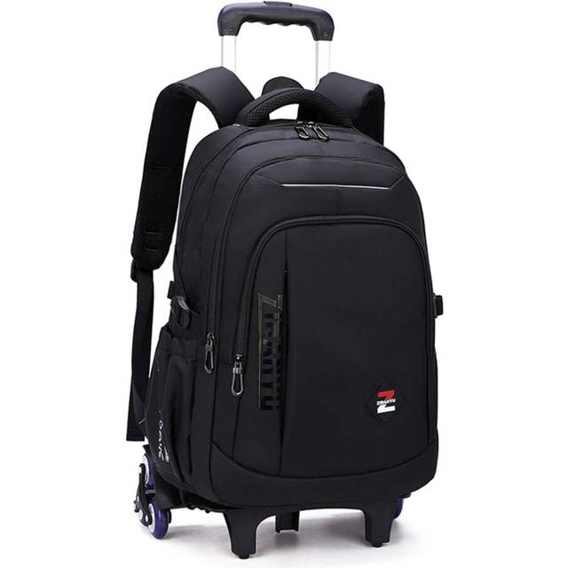 VIDOSCLA Black Kids Boys Rolling Backpack Teens Carry-on Luggage with Wheels Trolly BookBag for School-6 Wheels