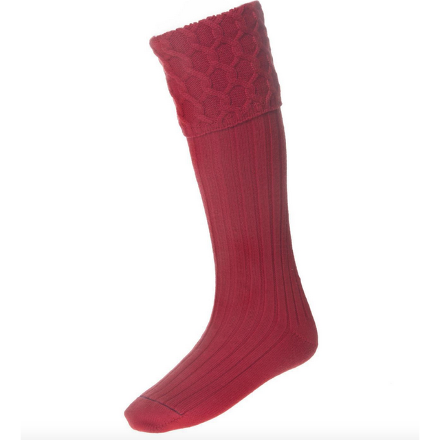 (Small UK 5.5 to 7.5) Lewis Cable Knit Tartan Red Merino Wool Kilt Hose Socks Made in Scotland