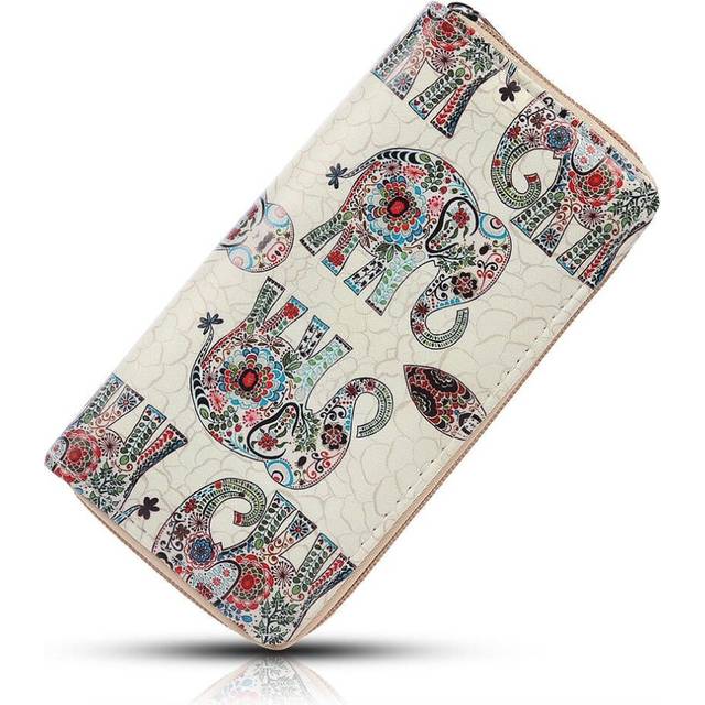 (Grey 1) national style cartoon elephant purse clutch bag phone wallet for Women