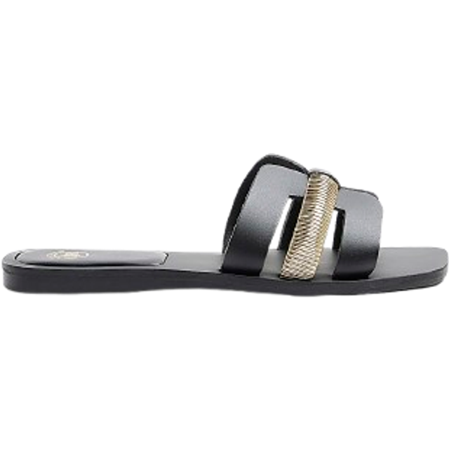 River Island Womens Black Wide Fit Leather Flat Sandals - 5 Wide Fit