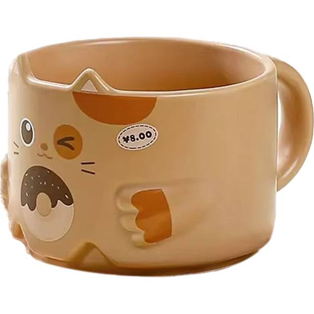 Cartoon Cat Ceramic Mug - Stacked Water Cup with Cat'S Ear Design and Handle, Interesting Household Drinkware Brown