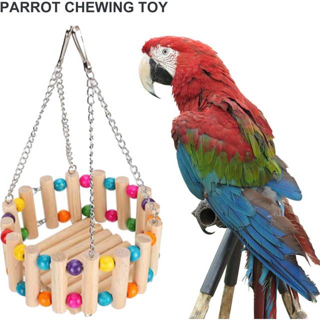 Parrot Cage Toy Multi-color Beads Bite Resistant Recreational Pet Bird Chew Hanging Swing Stairs Pendant Bird Supplies