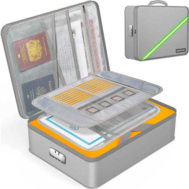 "Document Organizer with 5200? Heat Insulated  16.1""""x11.4""""x4.3"""" Waterproof and Fireproof Document Box with Lock  Home Strong Fireproof Safe Storage"