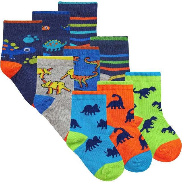(Dino - 9 Pairs, UK 0-0 / 0-3 Months) 9 Pairs Baby Boys Cotton Rich Novelty Printed Cartoon Socks Sizes Uk 0-0 Up To Uk 3-5.5