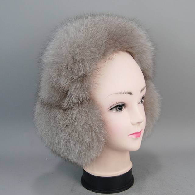 (khaki) Women 100% Fluffy Luxurious Natural Fox Fur Earmuffs Plush Winter Warm